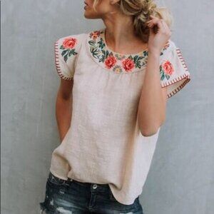 THML Cream Blouse with Floral Embroidery